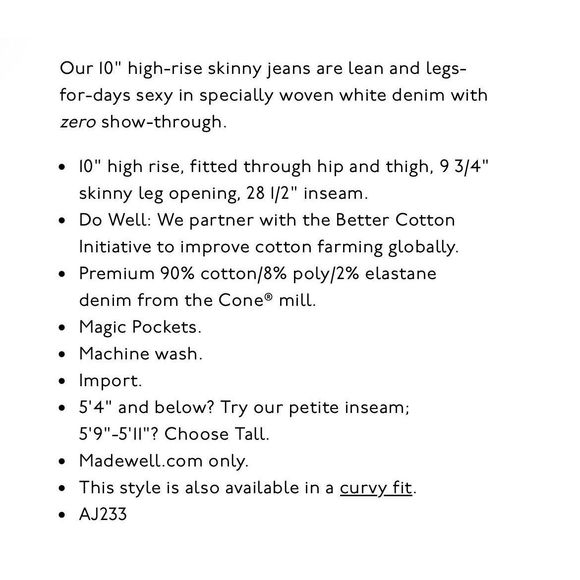 MADEWELL Womens 10" High-Rise Skinny Jeans EUC Sz 26 Pure White Stretch AJ233 - Picture 3 of 10